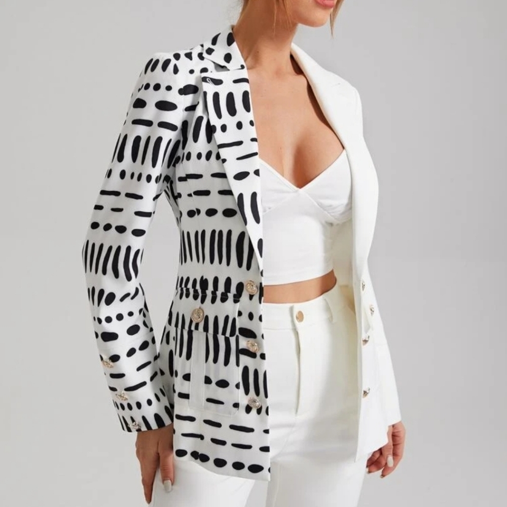 Sylvia Mollie Lapel Collar Flap Pocket Dalmatian Spliced Blazer